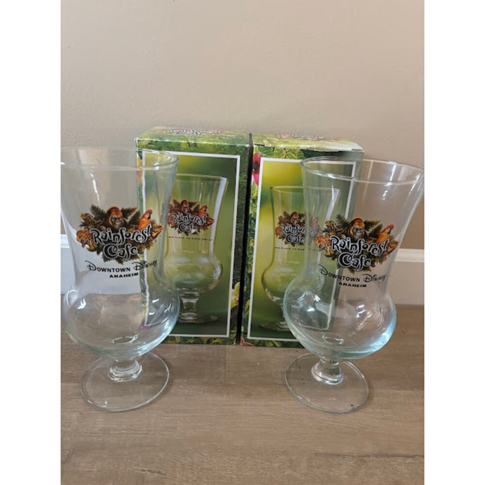 Rainforest Cafe Souvenir Hurricane Glasses Downtown Disney Anaheim New (2 pack)